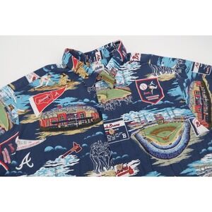 Reyn Spooner Atlanta Braves Scenic Navy Short Sleeve Button Up Shirt Mens XXL